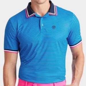 G/FORE Mens Racer Stripe Tech Polo Blue Pink 3D Skull Size M NEW